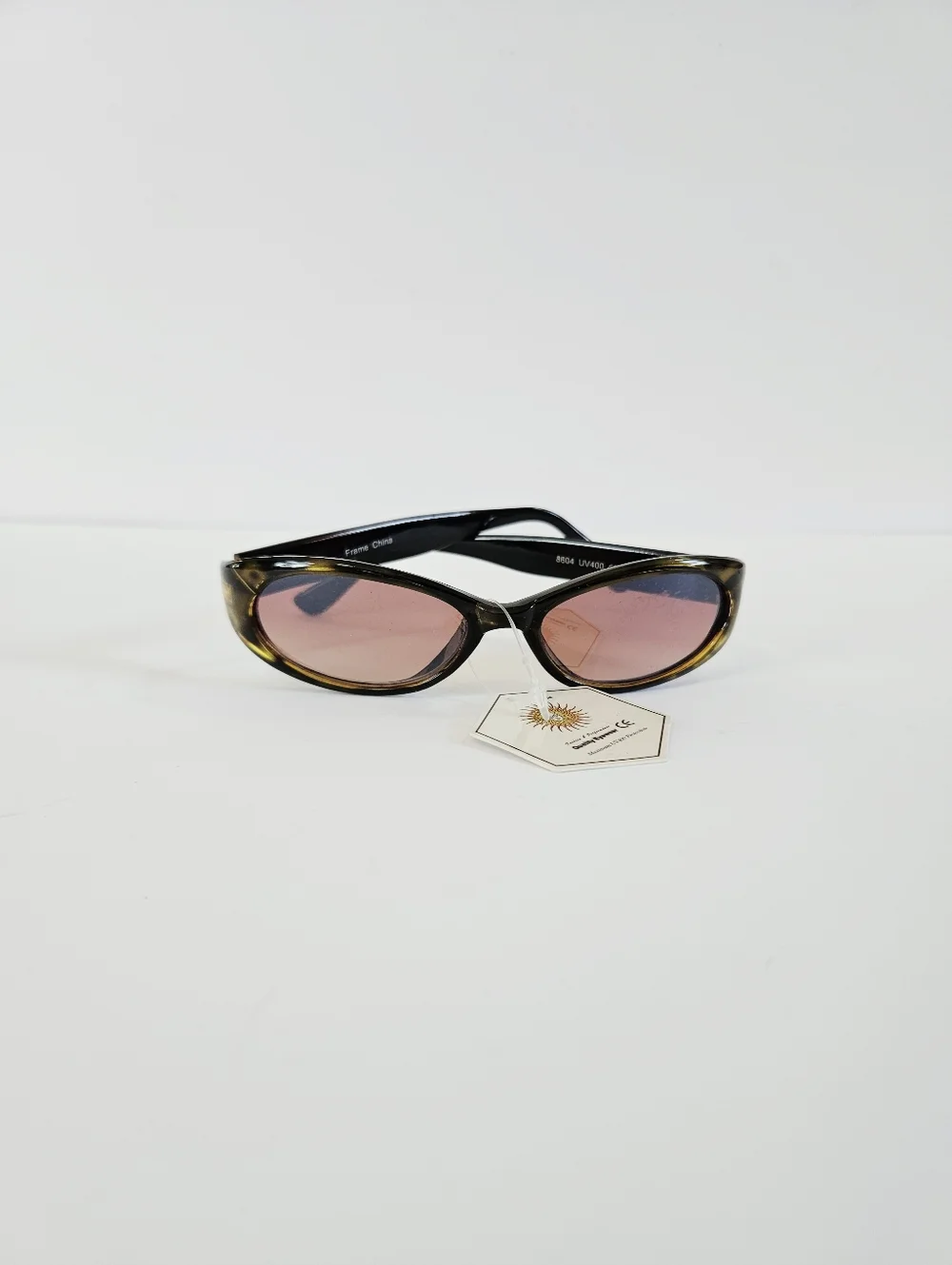Vintage Deadstock NWT Tortoise Shell Slim Frame Oval Cat Eye Lucite Sunglasses